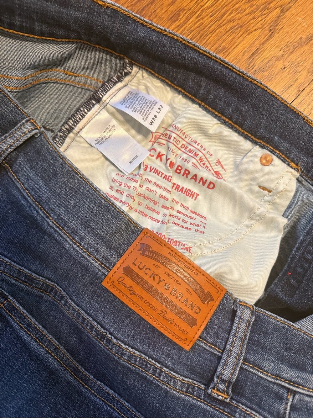 Lucky Brand Men's Straight Jeans in Indigo Blue with Leather Patch